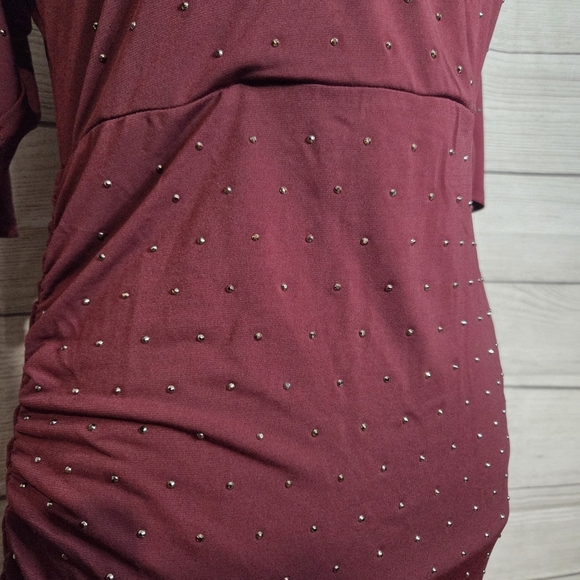 Venus Burgundy Studded V-Neck Dress, Size M - Picture 2 of 7